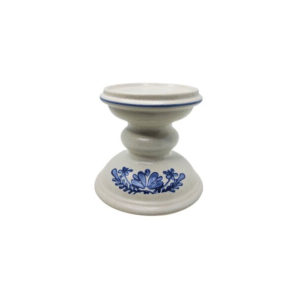 Vintage Platzgraff Yorktowne Stoneware Candle Holder With Blue Floral Design - Picture 1 of 6